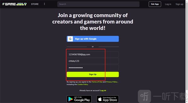 Game Jolt账号注册界面